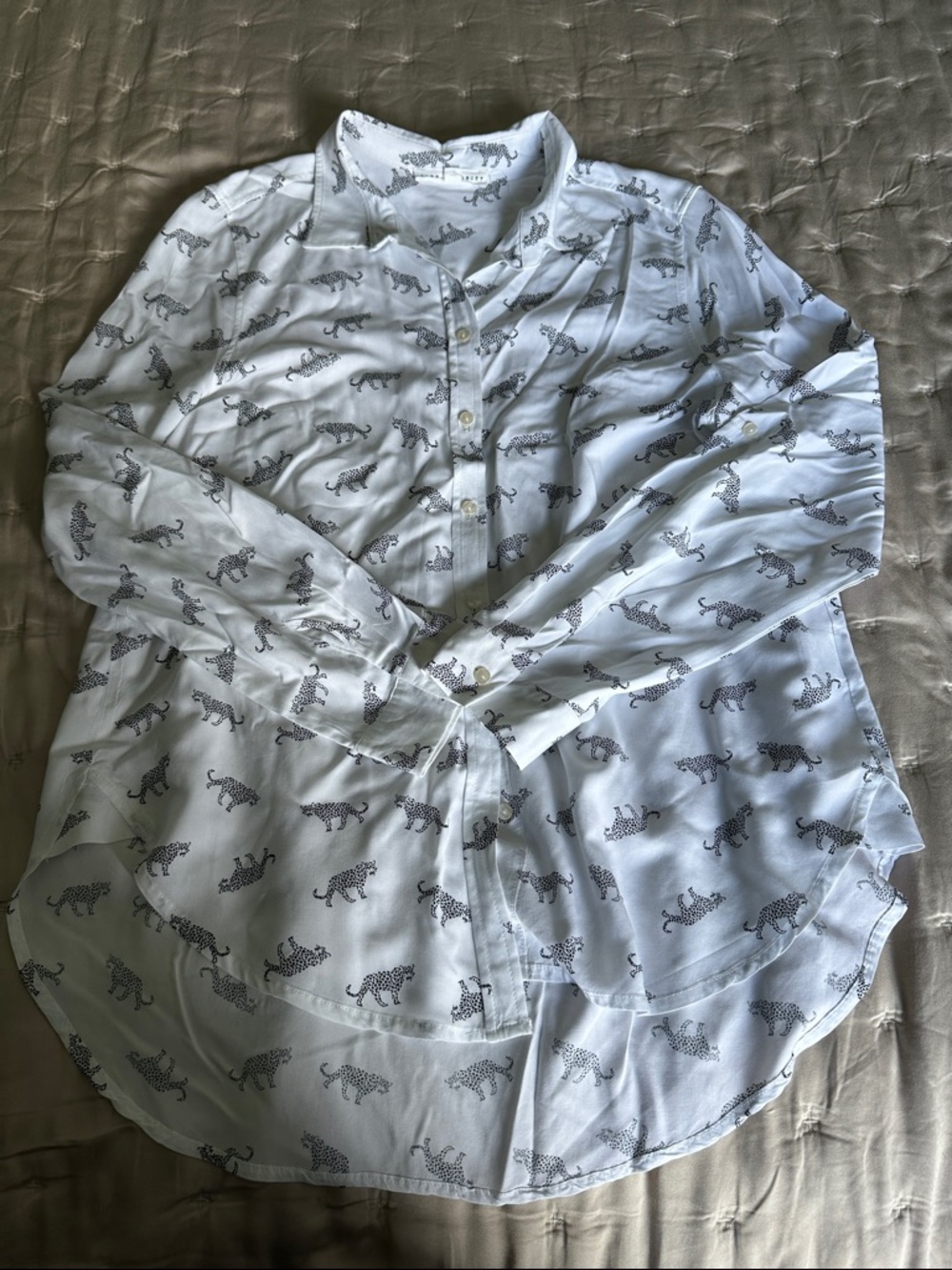 Jane and Delancey White Button-Down Shirt with Black Leopard Print